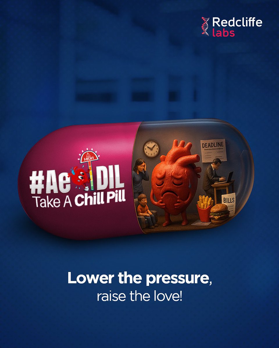 Deadlines, bills, and burgers stressing your dil out? #AeDilTakeAChillPill!
Lower the pressure, raise the love because a happy heart is a healthy heart!

#redcliffelabs #bloodtest #hypertension