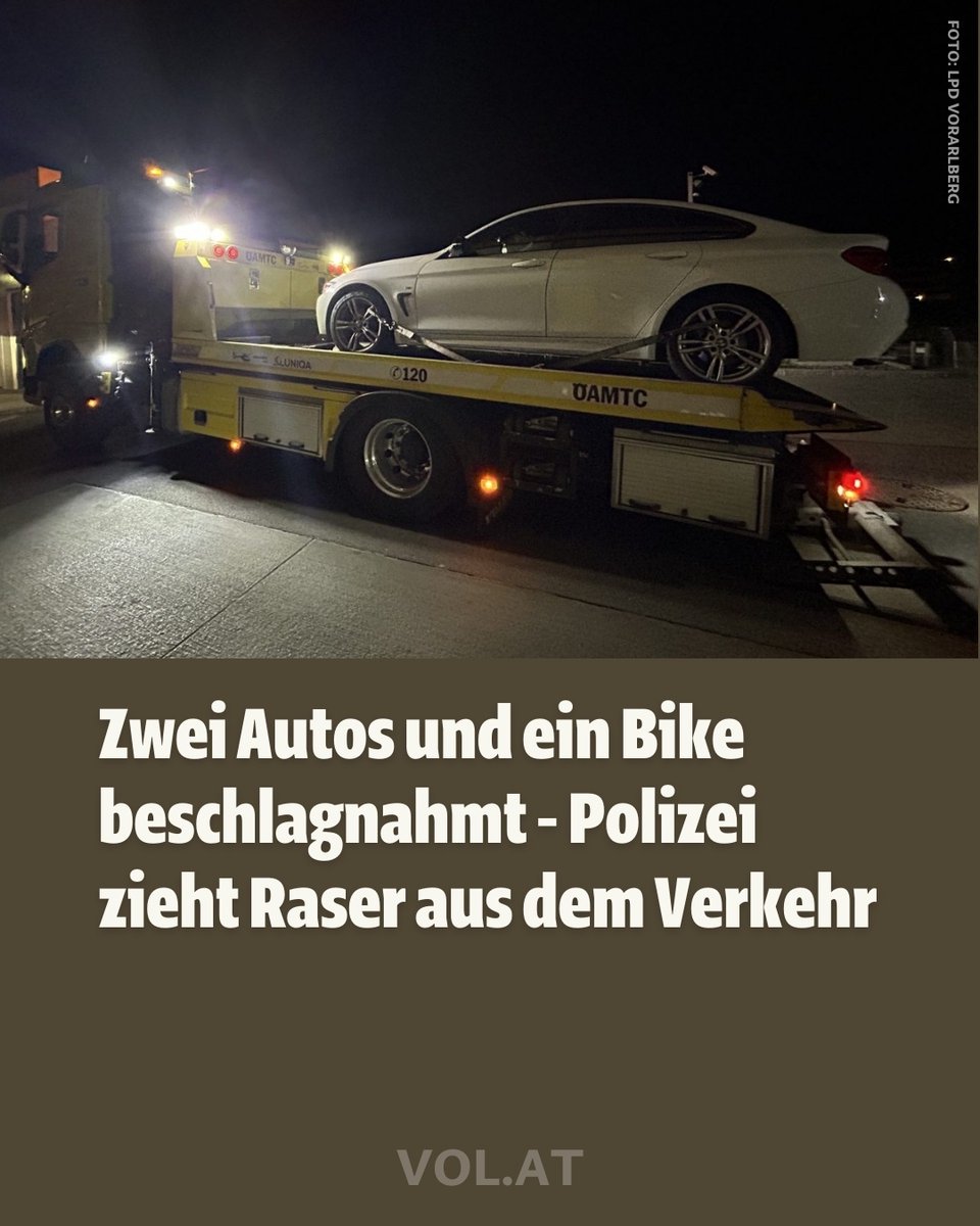 Am vergangenen Wochenende hat die Vorarlberger Polizei insgesamt drei Raser-Fahrzeuge beschlagnahmt: Zwei Pkw, die in Hohenems unterwegs waren und ein Motorrad im Bregenzwerwald. Mehr dazu: bit.ly/44Sdgiv
