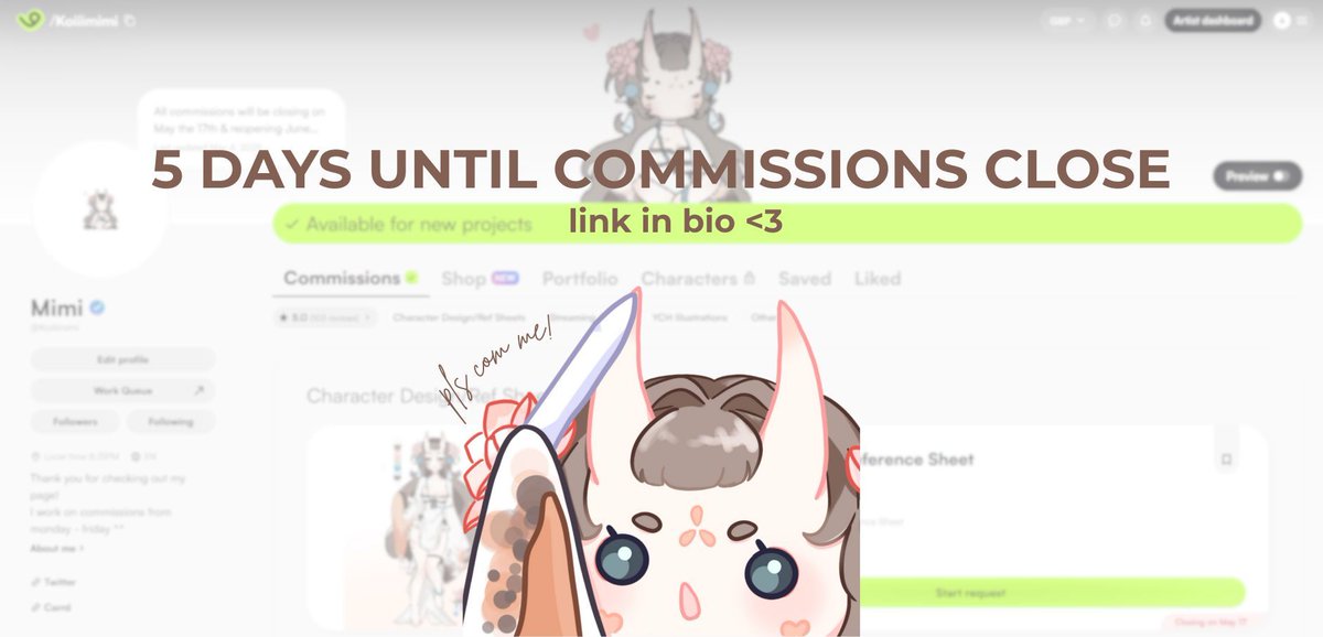 sylvieeevt's tweet photo. 5 DAYS UNTIL COMMS CLOSE
I still have plenty of slots going !!
Any earnings will go towards my Debut & getting my model rigged ♡
#vgencomsopen https://t.co/SuIcgqngBk