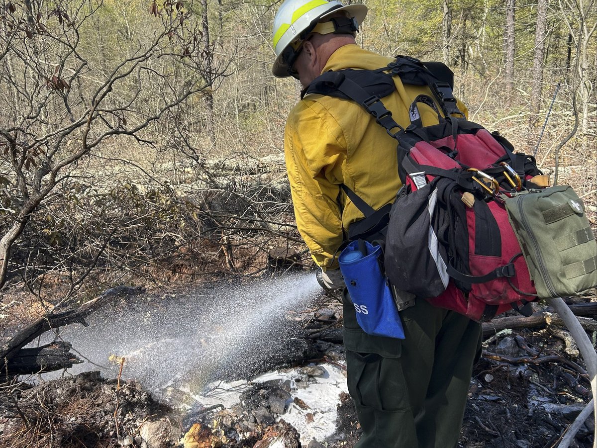 DOF recently sent three firefighters and a type-6 engine to help Pennsylvania suppress the Thompson Hollow and Hammonds Rocks wildfires on the Michaux State Forest. Over their 10-day assignment, the DOF crew conducted burnout, mop-up, and snagging operations on both fires.