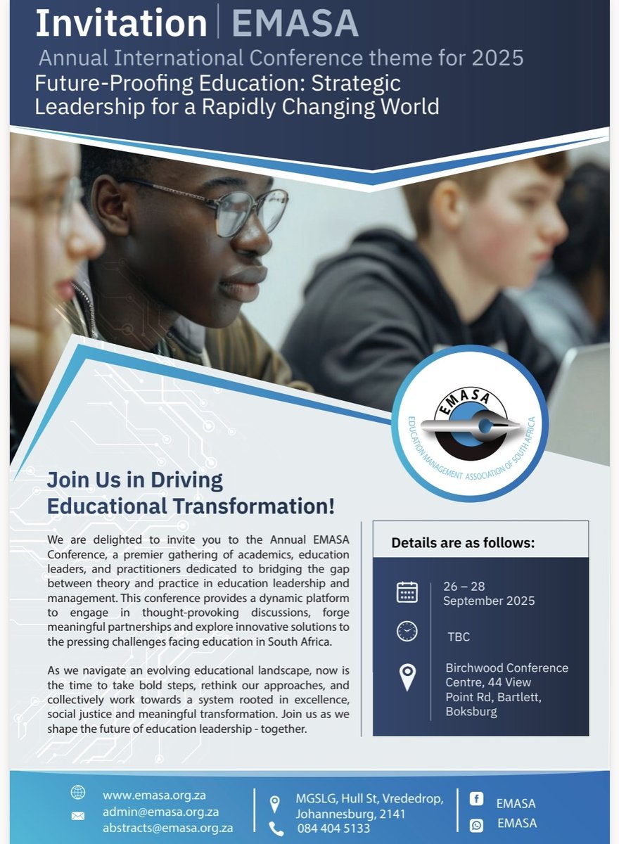 MGSLG is excited to share the Call for Papers for the EMASA Conference this September 2025! Join us to showcase your work and engage in key conversations shaping education. 

#EMASA2025 #EducationLeadership