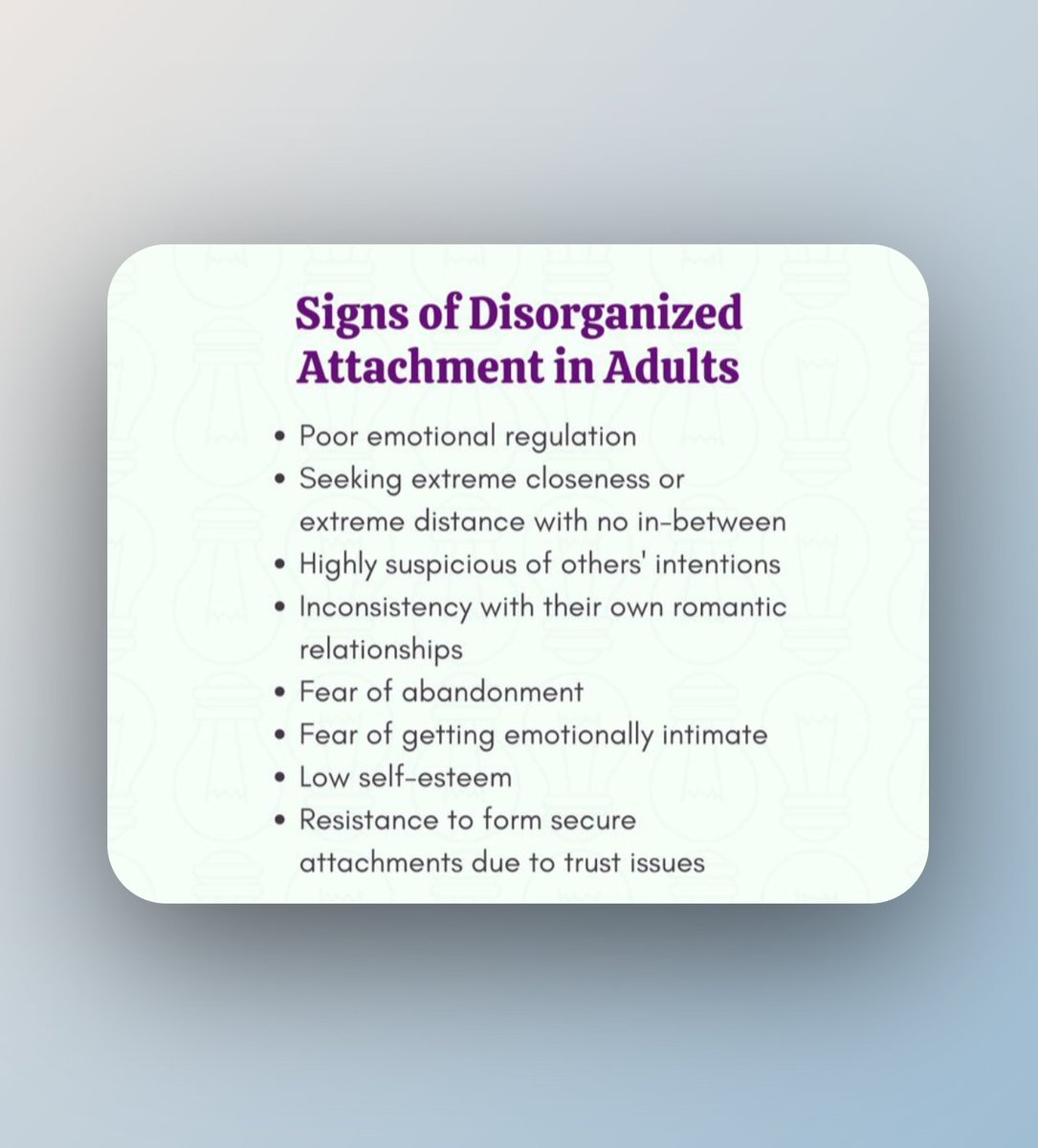 Disorganized attachment is the most complex.

You may:
• Struggle with low self-worth
• Swing between intense closeness and cold withdrawal
• Sabotage good relationships out of fear

It’s not your fault. This comes from relational trauma.