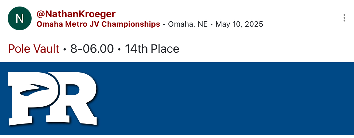 8-6.00!!! New PR in the Pole Vault on Friday!