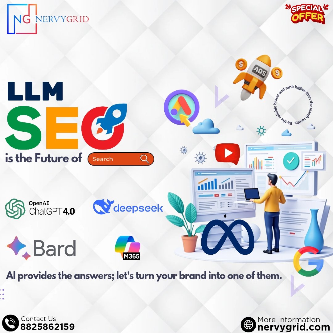 NervyGrid's tweet image. 🚀 Grow Your Business with Affordable Digital Marketing & LLM-Based Solutions NervyGrid! 🌐📈
#DigitalMarketing #LLMTechnology #BrandPromotion #MarketingAutomation #NervyGrid #AffordableMarketing #TargetedAds #SEO #AEO #MarketingWithAI #LLMPoweredCampaigns #OnlineSales