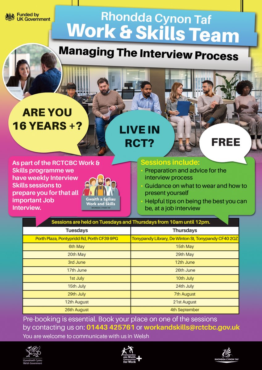 Cysylltwch heddiw i archebu eich lle ar ein cwrs Sgiliau Cyfweliad nesaf a helpu i sicrhau eich swydd nesaf.
Get in touch today to book your space on our next Interview Skills course and help secure your next job.