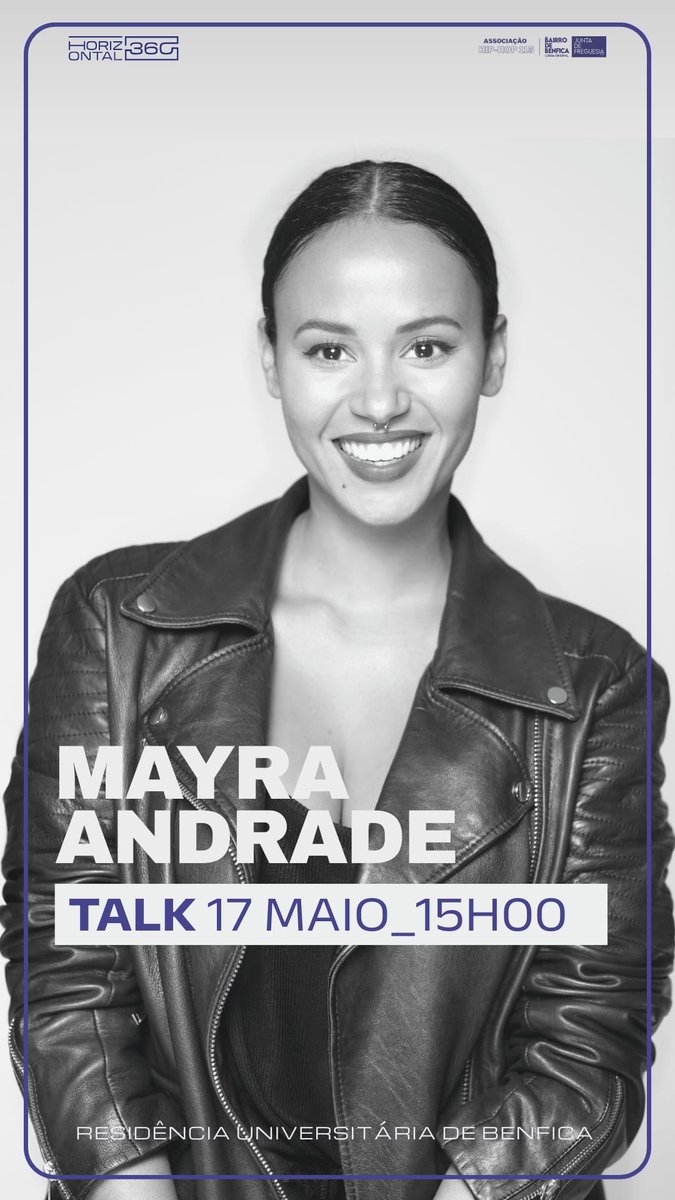 Valete Oficial (@valete115) on Twitter photo Talk de <a href="/_MayraAndrade_/">Mayra Andrade</a> dia 17 deste mês as 15h na residência universitária de calhariz de Benfica.
Entrada gratuita.
Confirma a tua presença enviando um mail para horizontal360@jf-benfica.pt, ou uma mensagem para 968573984. Talk de <a href="/_MayraAndrade_/">Mayra Andrade</a> dia 17 deste mês as 15h na residência universitária de calhariz de Benfica.
Entrada gratuita.
Confirma a tua presença enviando um mail para horizontal360@jf-benfica.pt, ou uma mensagem para 968573984.