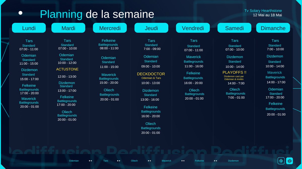 SLY Odemian (@odemianhs) on Twitter photo Planning de la semaine!
Gros highlight : A 14h Samedi, <a href="/DizdemonHS/">SLY Dizdemon</a> tentera de se qualifier pour le Master Tour (dernière étape avant les worlds). A ne pas louper👀 Planning de la semaine!
Gros highlight : A 14h Samedi, <a href="/DizdemonHS/">SLY Dizdemon</a> tentera de se qualifier pour le Master Tour (dernière étape avant les worlds). A ne pas louper👀