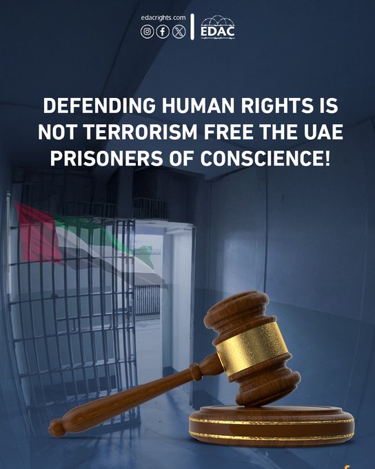 UAErights_abuse's tweet photo. In UAE, speaking out for human rights leads to punishment &amp; imprisonment, silencing courageous voices of conscience. They aren't criminals but heroes advocating for justice.

Human rights are not a crime. Staying silent is complicity. #FreeUAEPrisoners 

@SarahChampionMP https://t.co/z3AxkZMF8C