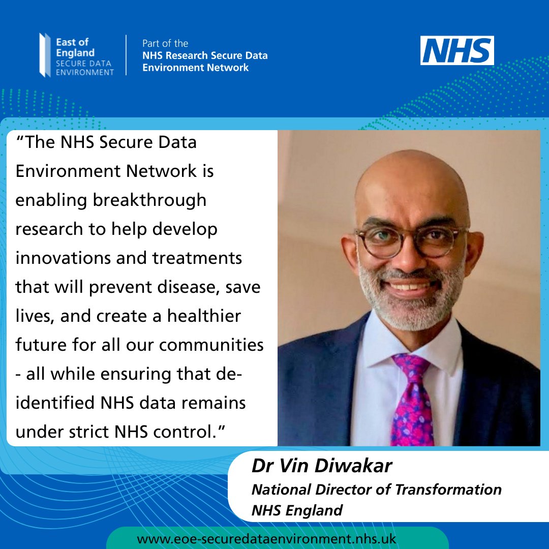 EoE-SDE (@eoe_sde) on Twitter photo Proud to share a visionary message from Dr Vin Diwakar, National Director of Transformation at NHS England, on how the NHS Secure Data Environment Network is accelerating health innovation and shaping the future of healthcare.
#NHSData #PoweredByNHSData <a href="/NHSTransform/">Transforming health and care</a> Proud to share a visionary message from Dr Vin Diwakar, National Director of Transformation at NHS England, on how the NHS Secure Data Environment Network is accelerating health innovation and shaping the future of healthcare.
#NHSData #PoweredByNHSData <a href="/NHSTransform/">Transforming health and care</a>