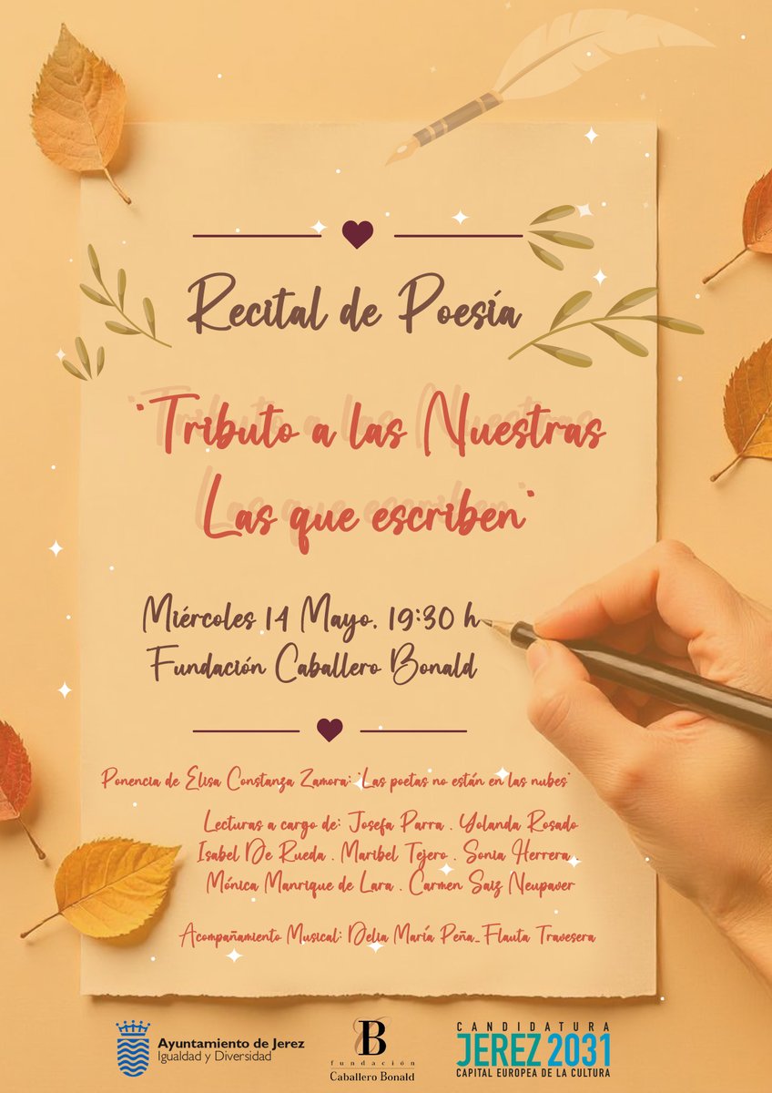 Delegación de Igualdad y Diversidad de Jerez (@igualdad_jerez) on Twitter photo 🟣 El próximo miércoles 14 de Mayo a las 19:30 h. tendrá lugar en la <a href="/fcbonald/">Fundación José Manuel Caballero Bonald</a> el Recital de poesía Tributo a las Nuestras: "Las que escriben"
#8M2025
#mujeresquecreancultura
#jerezciudaddelaigualdad 🟣 El próximo miércoles 14 de Mayo a las 19:30 h. tendrá lugar en la <a href="/fcbonald/">Fundación José Manuel Caballero Bonald</a> el Recital de poesía Tributo a las Nuestras: "Las que escriben"
#8M2025
#mujeresquecreancultura
#jerezciudaddelaigualdad