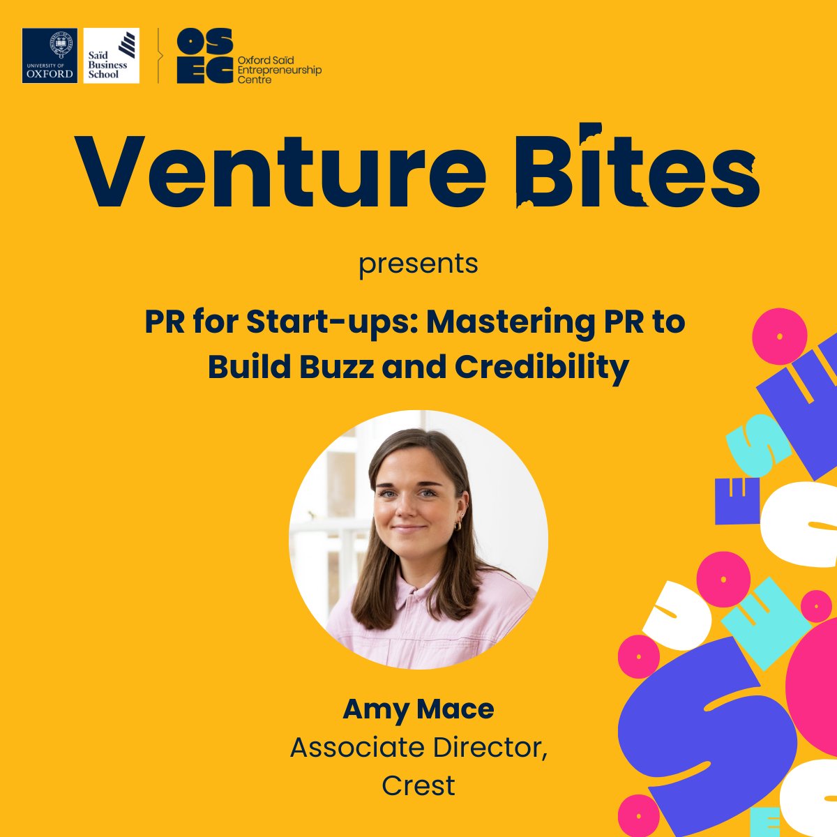 Want to brush up on your PR skills and be a PRo?

⭐ PR for Start-ups: Mastering PR to Build Buzz and Credibility t
📆 Friday 16 May, 12.30 - 13.30 PM

Amy Mace will be teaching you how to master PR and what makes your start-up PR-worthy. 

👉 Register - oxsbs.link/4m3Zf7d