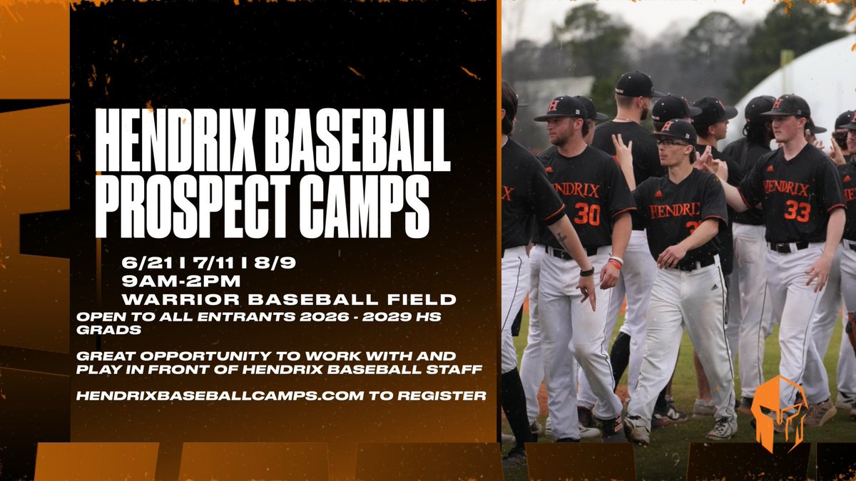 Calling all 2026 - 2029 HS Grads interested in working with and playing in front of our staff. These are great opportunities to see our campus this summer! To sign up hendrixbaseballcamps.com #RollDrix
