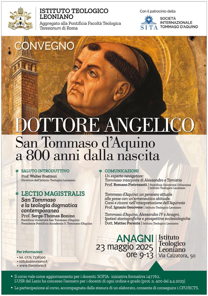 SITA - Società Internazionale Tommaso d'Aquino (@sitaroma1978) on Twitter photo Dottore Angelico. San Tommaso d’Aquino a 800 anni dalla #nascita
#Convengo di studi, con il #patrocinio della SITA, presso l’Istituto Teologico Leoniano di #Anagni: 23 maggio 2025.
sitaroma.com/it/news-e-cont…
<a href="/SITAROMA1978/">SITA - Società Internazionale Tommaso d'Aquino</a> <a href="/enzovitale1978/">enzo vitale</a> <a href="/LorellaCongiun1/">Lorella Congiunti</a> <a href="/teresianum_roma/">TERESIANUM</a> Dottore Angelico. San Tommaso d’Aquino a 800 anni dalla #nascita
#Convengo di studi, con il #patrocinio della SITA, presso l’Istituto Teologico Leoniano di #Anagni: 23 maggio 2025.
sitaroma.com/it/news-e-cont…
<a href="/SITAROMA1978/">SITA - Società Internazionale Tommaso d'Aquino</a> <a href="/enzovitale1978/">enzo vitale</a> <a href="/LorellaCongiun1/">Lorella Congiunti</a> <a href="/teresianum_roma/">TERESIANUM</a>