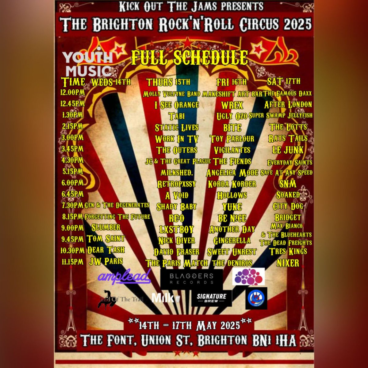 BlaggersRecords (@blaggersr) on Twitter photo Brighton Rck and Roll Circus starts this Wednesday!!!!
14–17 May at <a href="/Thefontbrighton/">Thefontbrighton</a>!
Four days of raw, unmissable energy from the best independent acts who deserve your love.
Free to enter. Impossible to forget. Real music. Pure soul.
Curated by Roger Kent <a href="/KikOutTheJams/">Kick Out The Jams</a> Brighton Rck and Roll Circus starts this Wednesday!!!!
14–17 May at <a href="/Thefontbrighton/">Thefontbrighton</a>!
Four days of raw, unmissable energy from the best independent acts who deserve your love.
Free to enter. Impossible to forget. Real music. Pure soul.
Curated by Roger Kent <a href="/KikOutTheJams/">Kick Out The Jams</a>