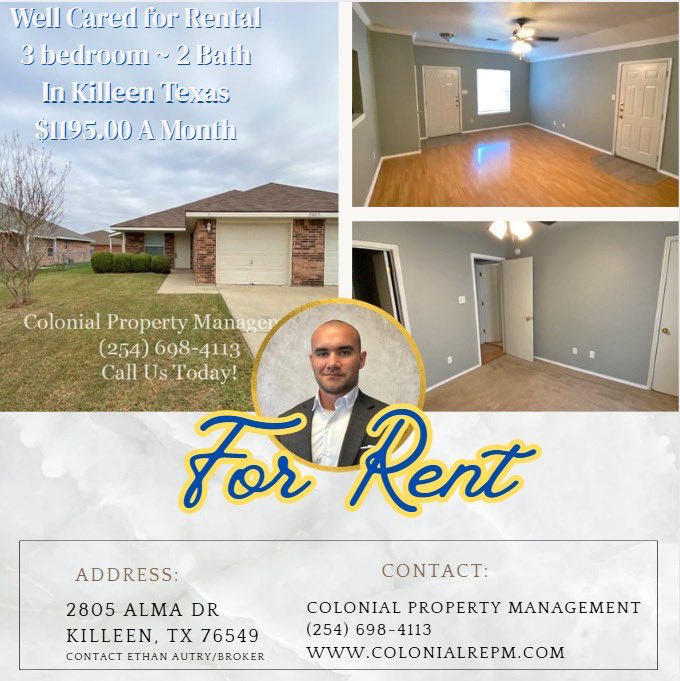 ColonialREPM's tweet image. #rental in #killeentx Available soon! This well cared for duplex won’t last long. Contact #colonialpropertymanagement for more details (254) 698-4114
colonialrepm.com