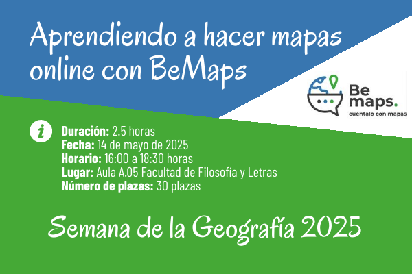 Taller de cartografía con Bemaps. ¡¡¡Aún queda alguna plaza!!! No os lo perdáis, La cita: miércoles 14 de mayo a las 16:00 en el aula A05 de <a href="/FacultadFiloZgz/">Facultad de Filosofía y Letras de Zaragoza</a> 
Es gratuito y os podéis inscribir aquí: eventos.unizar.es/135355/detail/….