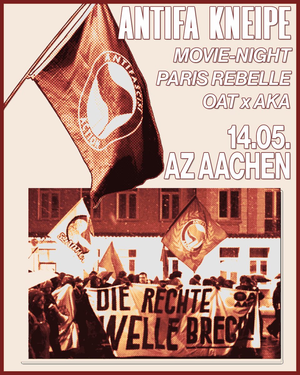 ANTIFA KNEIPE – DIESEN MITTWOCH

Bei dieser Kneipe zeigt das Anarchistische Kollektiv Aachen zwei Filme über die antifaschistische Bewegung in Frankreich. Mehr Infos:
az-aachen.de/kneipe/antifa-…

#aachen #azaachen