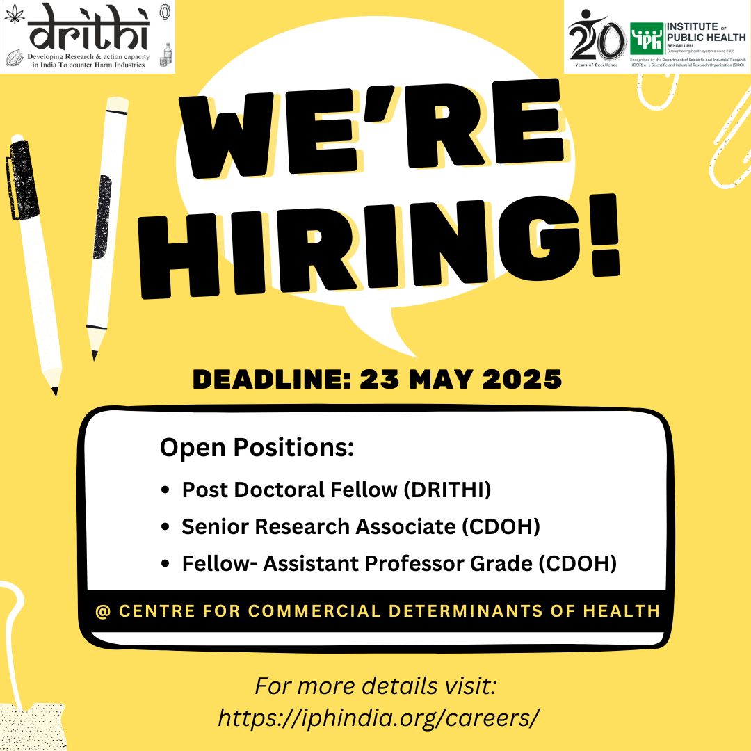 IPH Bengaluru (@iphindia) on Twitter photo 📢Join Our Team at IPH Bengaluru – Multiple Positions Open!
The Institute of Public Health, Bengaluru (<a href="/iphindia/">IPH Bengaluru</a>) is a premier multidisciplinary academic research institute in India engaged in public health research, education, and outreach. We are currently #hiring for multiple 📢Join Our Team at IPH Bengaluru – Multiple Positions Open!
The Institute of Public Health, Bengaluru (<a href="/iphindia/">IPH Bengaluru</a>) is a premier multidisciplinary academic research institute in India engaged in public health research, education, and outreach. We are currently #hiring for multiple