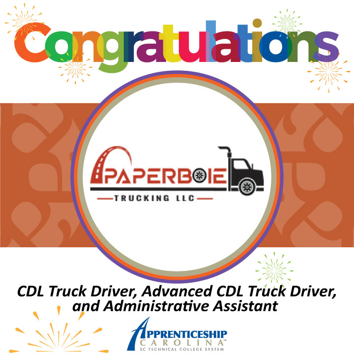 Congratulations to Paperboie Trucking LLC on the recent registration of their CDL Truck Driver, Advanced CDL Truck Driver, and Administrative Assistant programs! #apprenticeshipswork