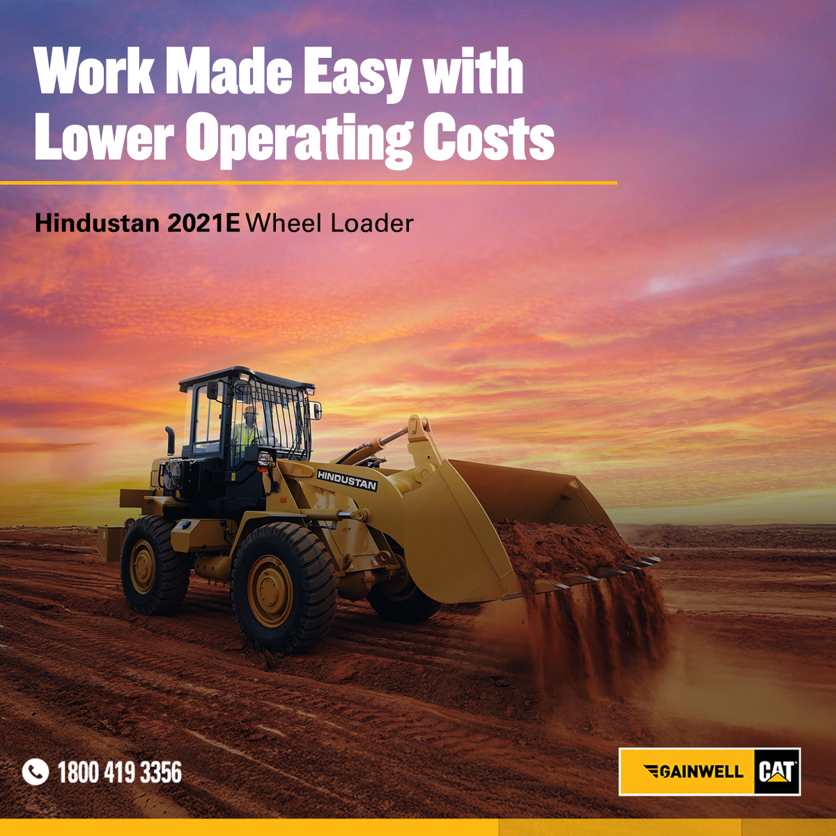 gainwellcat's tweet image. Say hello to the Hindustan 2021E Wheel Loader – designed specifically for Indian construction.

- Proven CAT® Engine
- Best-in-Class Cabin Comfort
- Low Fuel Consumption

Call now or Learn more bit.ly/4kl8GOd

#GainwellCAT #WheelLoader #CATIndia