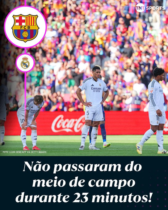 InCampNou's tweet photo. وفقا لـ TNT SPORT : 😮

بعد تقدم ريال مدريد بهدفين على البارسا في الكلاسيكو يوم أمس، لم يلمس لاعبو انشيلوتي الكرة في ملعب الخصم لـ 23' دقيقة متواصلة. https://t.co/oCPzqqhtmz