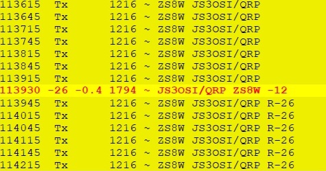 QRP84ｴﾝﾃｨﾃｨ目は、なんとZS8W、17mFT8。連日強い信号を送ってくれていたのでﾁｬﾚﾝｼﾞ。昨日はJIDXでﾌｪｲｸに悩まされ、今日はWSJT-Xで呼びました。1時間ほど前にCB（ﾌｪｲｸでない）がありましたが73はもらえず、再度呼ぶとCB、今日はｶｰﾎﾞﾝ釣り竿だったのでさらに驚きでした。