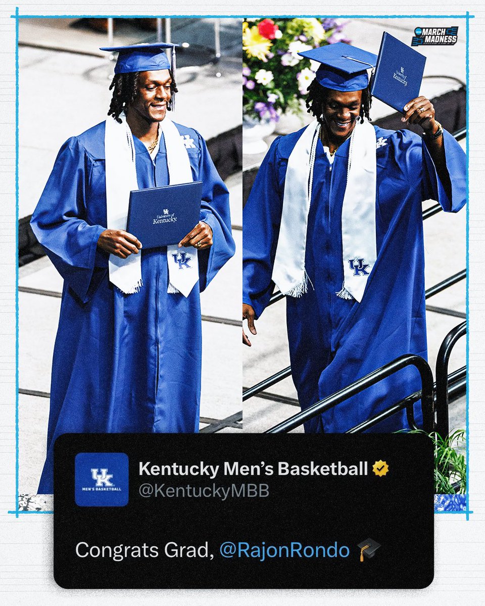 NCAA March Madness (@marchmadnessmbb) on Twitter photo Rajon Rondo became a <a href="/universityofky/">University of Kentucky</a> graduate over the weekend π
(via <a href="/KentuckyMBB/">Kentucky Menβs Basketball</a>) Rajon Rondo became a <a href="/universityofky/">University of Kentucky</a> graduate over the weekend π
(via <a href="/KentuckyMBB/">Kentucky Menβs Basketball</a>)
