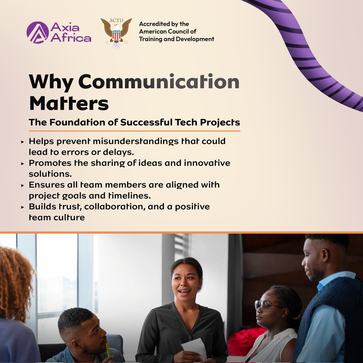 axiaafrica's tweet image. Great teams talk—a lot. In tech, clear communication helps avoid delays, sparks innovation, and keeps everyone on the same page.

What habits or tools have helped your team communicate better? Tell us in the comments. 👇🏿
#AxiaAfrica #TechTeams