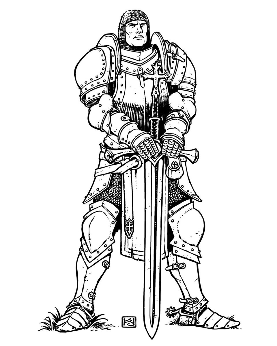Kennon9's tweet image. Paladin - done for the Dragonslayer RPG.
(I love drawing armor.)
-
#ink #spotillustration #art #fantasyart #gameart #ttrpg #rpgart #rpgartist #paladin #fullplate #armorclass #armor #dungeonsanddragons #oldschool #osr #photoshop