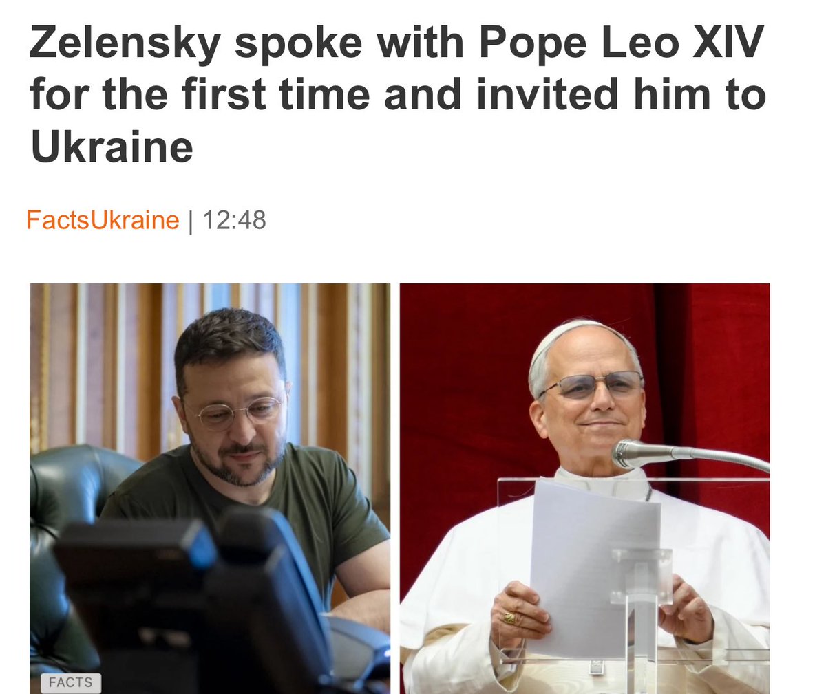 reshetz's tweet image. So the pope’s first official conversation with a world leader is with Zelensky