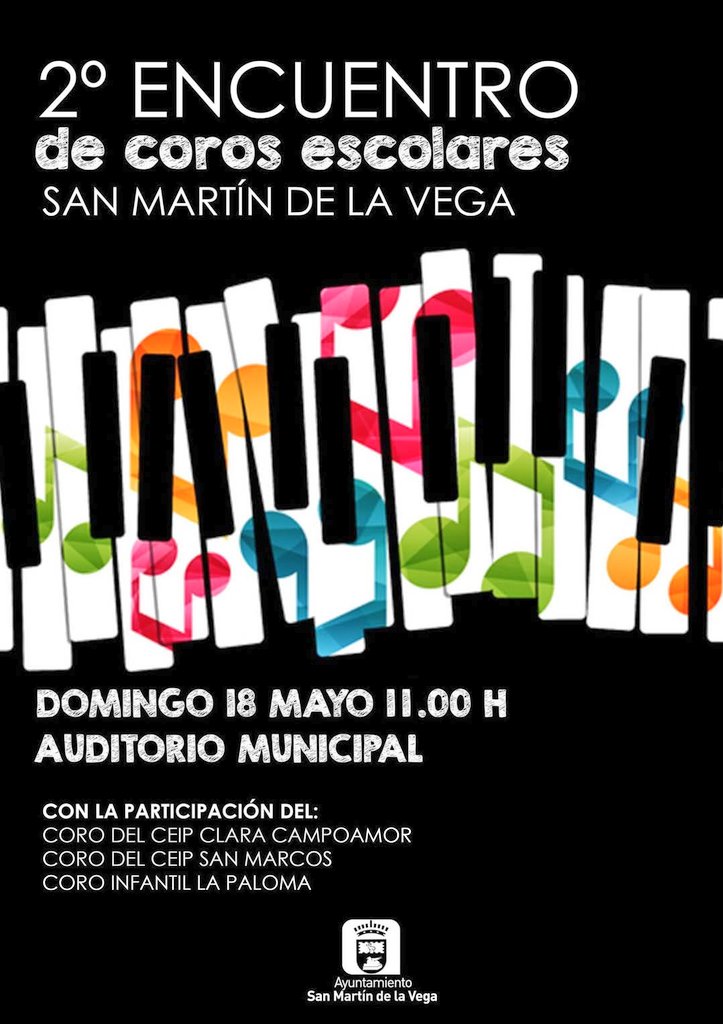 🎼 El II Encuentro de coros 🗣 escolares de #SanMartinDeLaVega se celebra el domingo 18 de mayo. 

Se pretende poner el valor la formación musical 🎶 y el desarrollo educativo a través de actividades artísticas, resaltando la importancia del trabajo que se realiza en los coros.