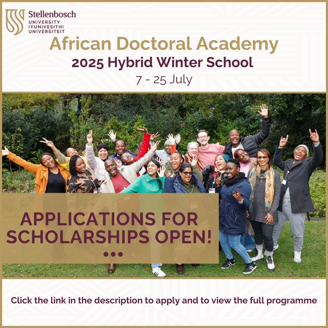 📢 ADA Scholarships Alert for the 2025 Hybrid Winter School!

Apply here: lnkd.in/dgUNJ85Z

For full information on the call for scholarships visit the following link: lnkd.in/dFZSAP6f

 #StellenboschUniversity #Research #ResearchAndDevelopment #PhD