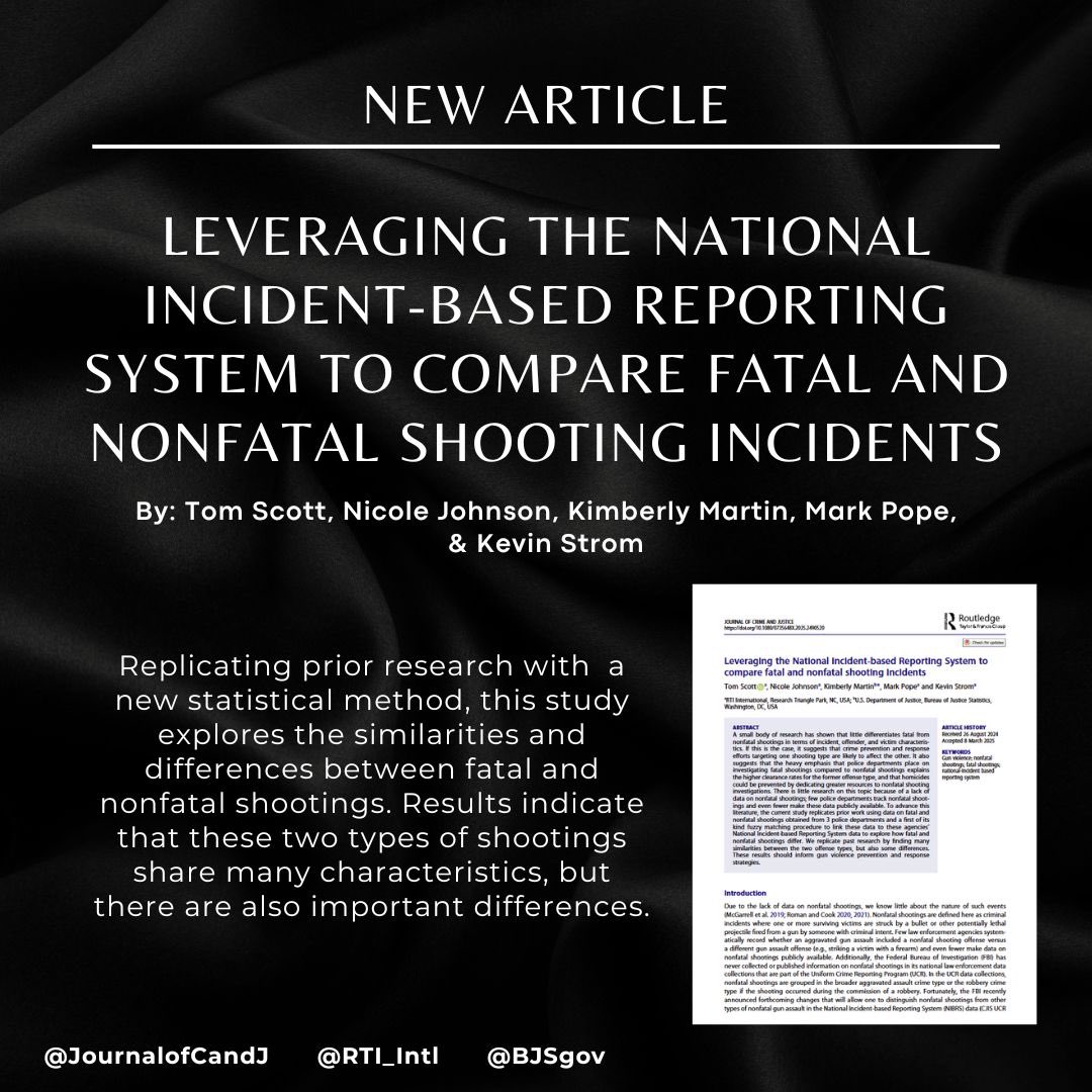 New research uses a fuzzy matching procedure to examine fatal and non-fatal shootings.

Check out this new study by Scott, Johnson, Martin, Pope, and Strom.

Read the full article at the Journal of Crime and Justice: shorturl.at/TdgQF