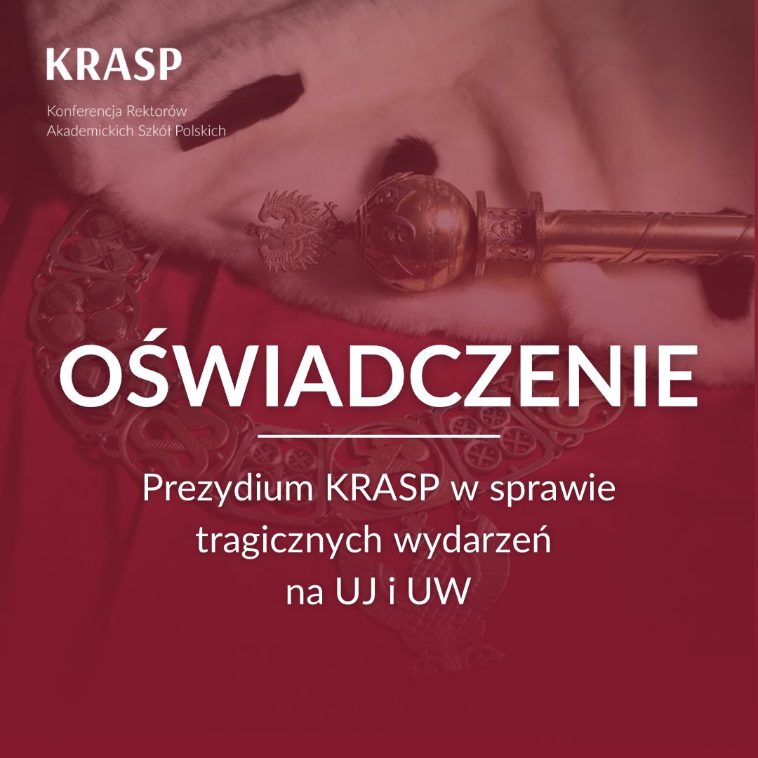 KRASP (@krasp_pl) on Twitter photo 🗣️ "Nie godzimy się na żadną formę przemocy i pragniemy jej wspólnie przeciwdziałać".
Piszą rektorzy w związku z tragicznymi wydarzeniami na <a href="/JagiellonskiUni/">Uniwersytet Jagielloński</a> i <a href="/UniWarszawski/">Uniwersytet Warszawski</a>.
Więcej: 👉🏻 bit.ly/oswiadczenie-p… 🗣️ "Nie godzimy się na żadną formę przemocy i pragniemy jej wspólnie przeciwdziałać".
Piszą rektorzy w związku z tragicznymi wydarzeniami na <a href="/JagiellonskiUni/">Uniwersytet Jagielloński</a> i <a href="/UniWarszawski/">Uniwersytet Warszawski</a>.
Więcej: 👉🏻 bit.ly/oswiadczenie-p…