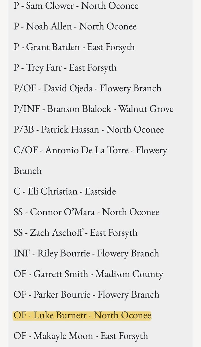 Honored to be named 1st Team All Region 8-4A.

<a href="/NorthOconeeBASE/">North Oconee Titans Baseball</a> <a href="/NOHS_Baseball/">NorthOconee Baseball 2016-2024 Era</a> <a href="/BigChiefTE/">Jamie Crane 🇺🇸 Big Chief</a> <a href="/TEAMELITENATION/">Team Elite Baseball</a>