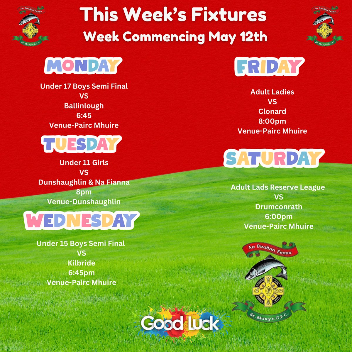 stmarysgfc's tweet image. Busy week ahead, ALL SUPPORT WELCOME 🟢🔴🤞🤞