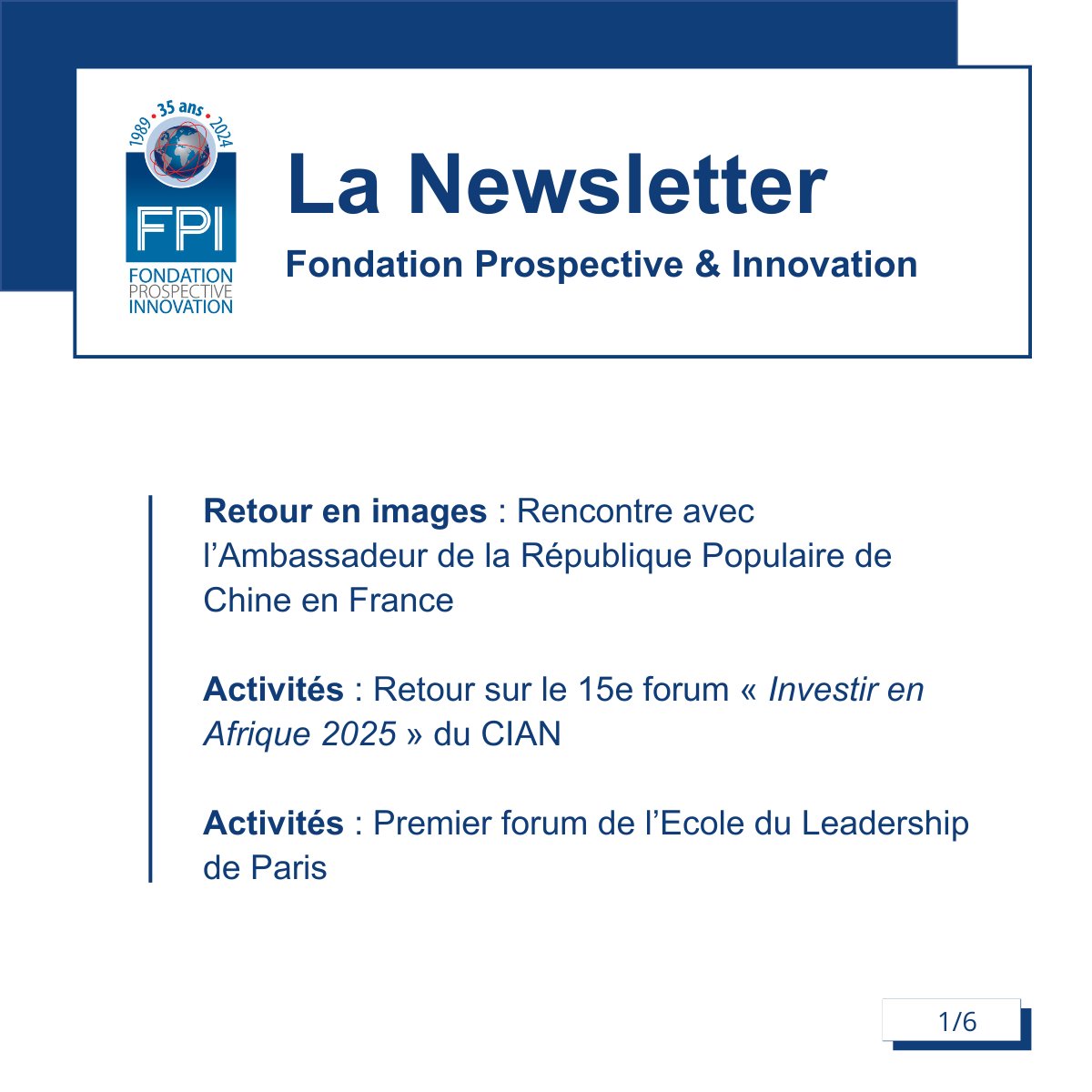 Fondation Prospective & Innovation (@fondationfpi) on Twitter photo ➡️ Découvrez la Newsletter de la <a href="/FondationFPI/">Fondation Prospective & Innovation</a> du vendredi 25 avril 2025 : urls.fr/Tn1jER
📷 Pour retrouver nos publications et suivre notre programmation : urls.fr/BMpM0F
<a href="/jpraffarin/">Jean-Pierre Raffarin</a> <a href="/jf_cope/">Jean-François Copé</a> <a href="/EmmanuellePeres/">Emmanuelle PERES</a> <a href="/EtienneGiros/">Etienne Giros</a> <a href="/nicolasbeytout/">Nicolas Beytout</a> <a href="/ESCP_bs/">ESCP Business School</a> ➡️ Découvrez la Newsletter de la <a href="/FondationFPI/">Fondation Prospective & Innovation</a> du vendredi 25 avril 2025 : urls.fr/Tn1jER
📷 Pour retrouver nos publications et suivre notre programmation : urls.fr/BMpM0F
<a href="/jpraffarin/">Jean-Pierre Raffarin</a> <a href="/jf_cope/">Jean-François Copé</a> <a href="/EmmanuellePeres/">Emmanuelle PERES</a> <a href="/EtienneGiros/">Etienne Giros</a> <a href="/nicolasbeytout/">Nicolas Beytout</a> <a href="/ESCP_bs/">ESCP Business School</a>
