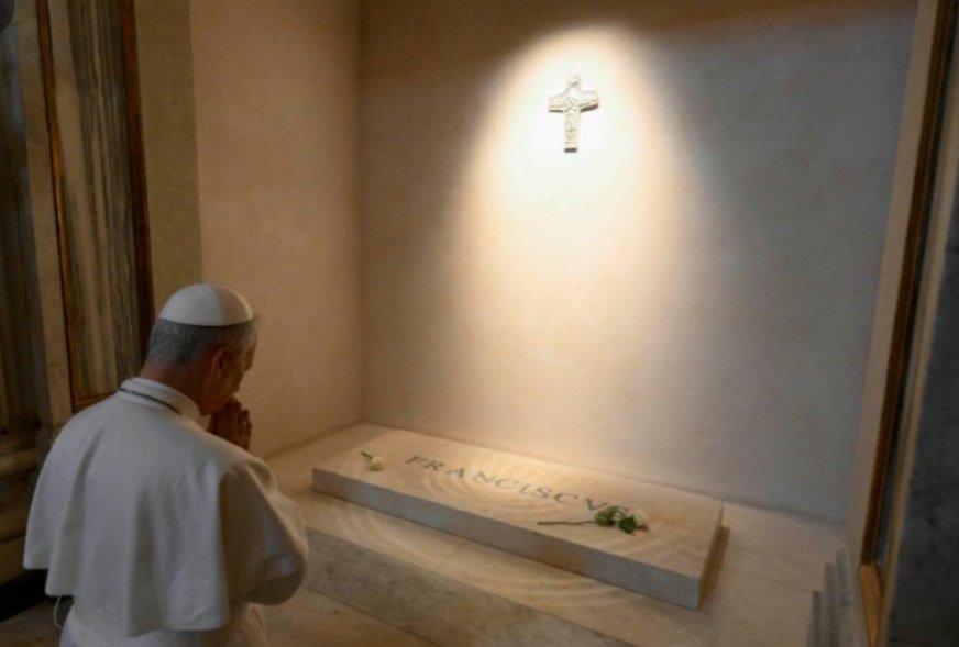 About 2005 Bishop Jorge of the slums of Buenos Aires assisted by Fr. Bob of Chiclayo Peru and the Augustinians celebrates the supper Jesus had with his friends. 2025, Fr. Bob visits the resting place of Bishop Jorge on his second day as Pope.