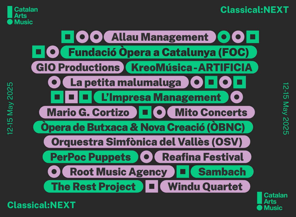 Catalan Arts (@catalanarts) on Twitter photo ✨We are at <a href="/ClassicalNEXT/">Classical:NEXT</a> 2025! 🎶
Until 15 May, 15 Catalan music companies are attending the fair at the #CatalanArts stand.
👋🏻 Come and visit us!
📍Stand 8 – 9
ℹ️ icec.cat/CA_ClassicalNE… ✨We are at <a href="/ClassicalNEXT/">Classical:NEXT</a> 2025! 🎶
Until 15 May, 15 Catalan music companies are attending the fair at the #CatalanArts stand.
👋🏻 Come and visit us!
📍Stand 8 – 9
ℹ️ icec.cat/CA_ClassicalNE…