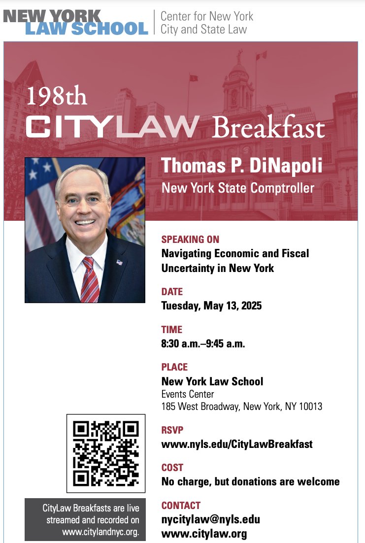 Ben Max (@tweetbenmax) on Twitter photo Tomorrow! (Tues. 5/13) Join us <a href="/NYLawSchool/">New York Law School</a> for a presentation from <a href="/NYSComptroller/">Thomas P. DiNapoli</a> Tom DiNapoli on "navigating economic and fiscal uncertainty in New York," with analysis of the newly-passed state budget, federal funding risks, MTA finances, & more.
(RSVP link in next tweet) Tomorrow! (Tues. 5/13) Join us <a href="/NYLawSchool/">New York Law School</a> for a presentation from <a href="/NYSComptroller/">Thomas P. DiNapoli</a> Tom DiNapoli on "navigating economic and fiscal uncertainty in New York," with analysis of the newly-passed state budget, federal funding risks, MTA finances, & more.
(RSVP link in next tweet)