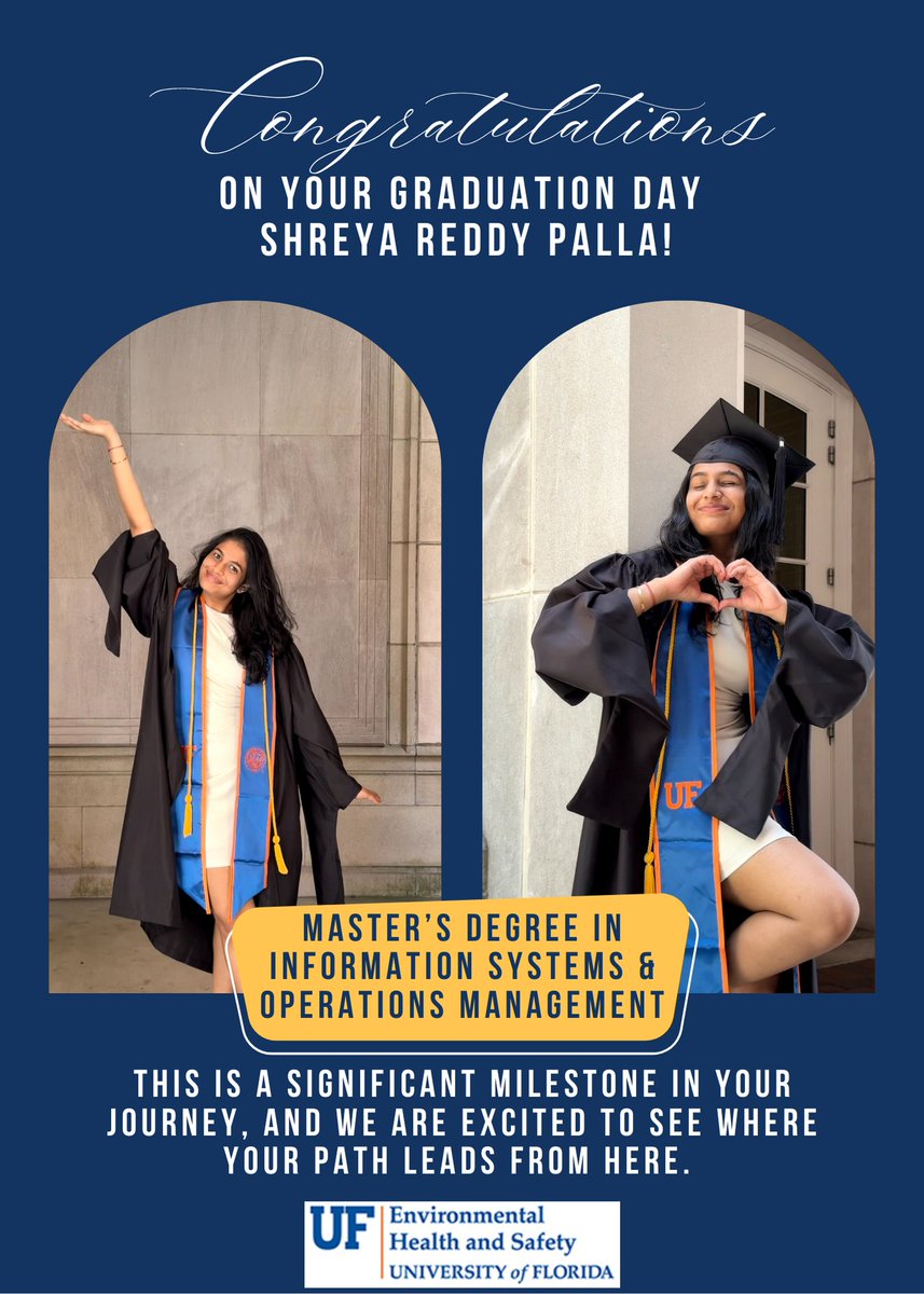 Congratulations to Environmental Health &amp; Safety’s 2025 OPS Graduate, Shreya Reddy Palla!  
Graduation is not the end of learning; it's the beginning of a lifelong pursuit of knowledge and wisdom. May you continue to explore, innovate, and strive for greatness.