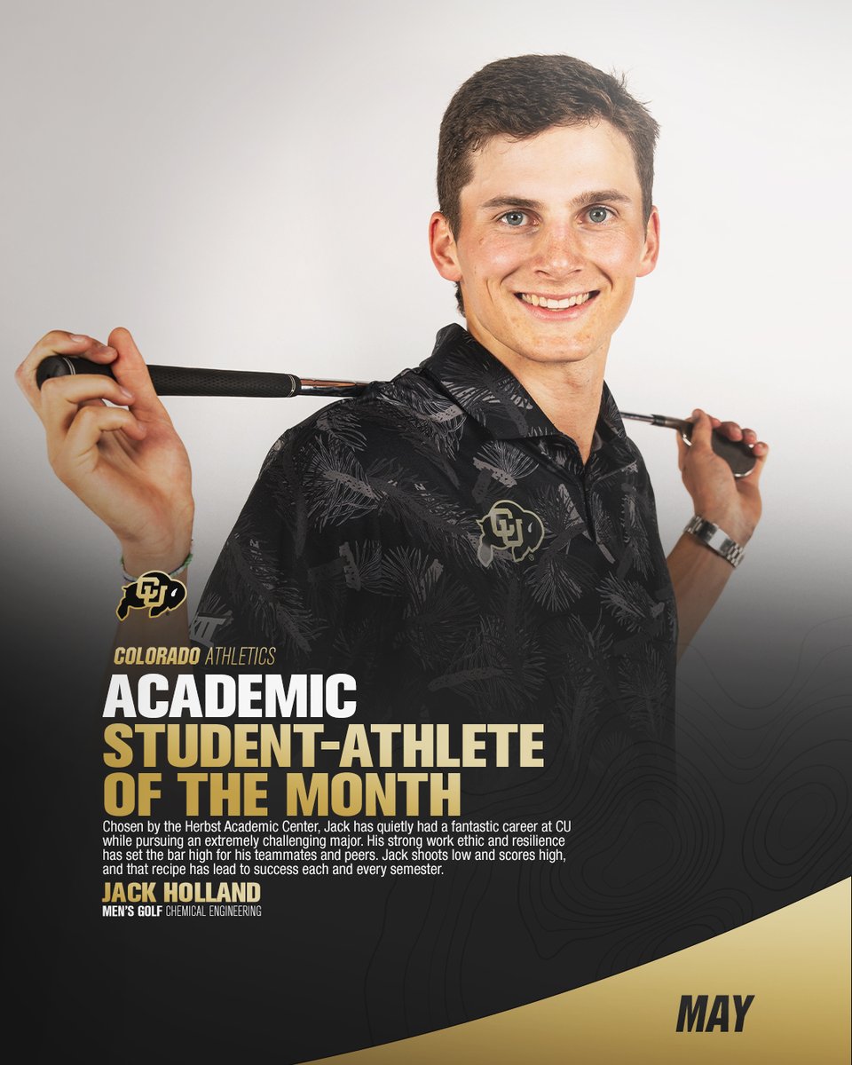Congratulations to Jack Holland for being selected as one of our Herbst Academic Center student-athletes of the month for May!
<a href="/CUBuffsMGolf/">Colorado Buffaloes Men's Golf</a> 
<a href="/cubuffslead/">CU Buffs Leadership & Career Development</a>
@nfoura12 #HACademcis #GoBuffs #STUDENTathlete
