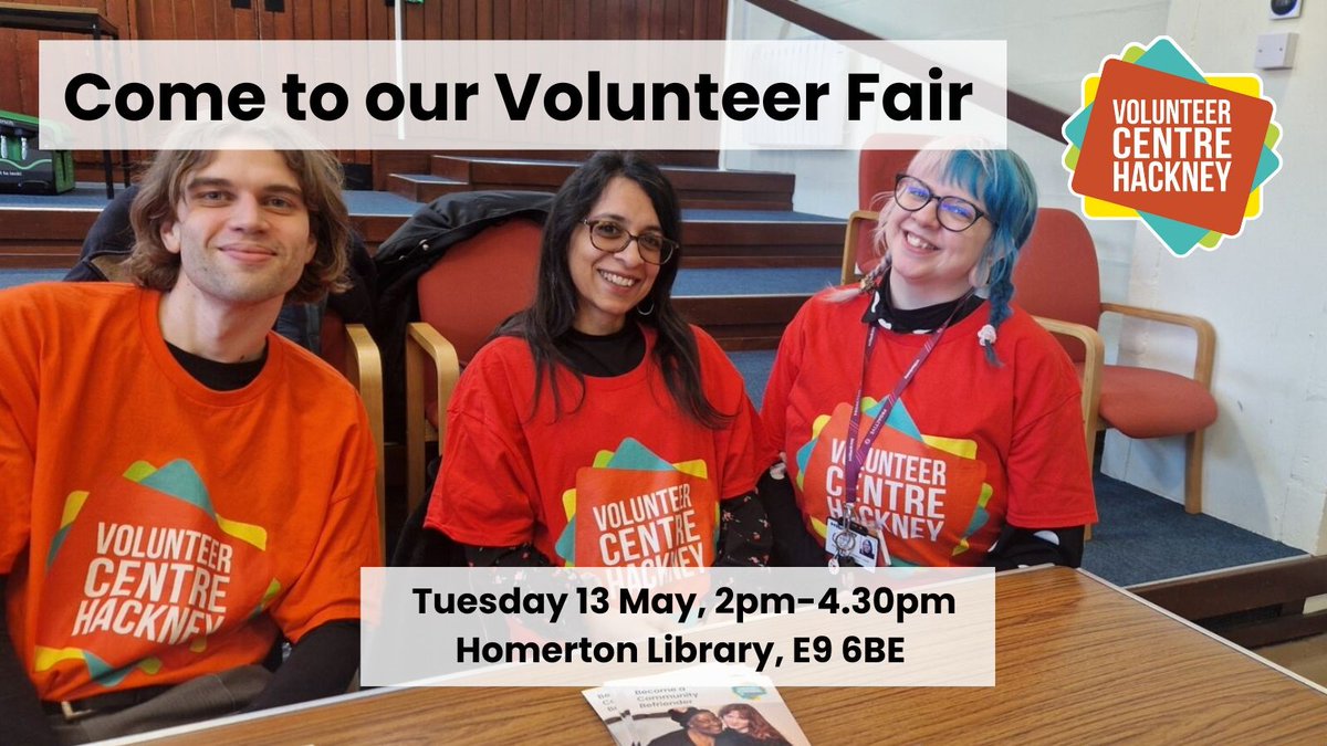 📣This is your reminder! This time tomorrow, you could find the #volunteeropportunity of your dreams.

🚶🏾 Come down to Homerton Library between 2 - 4.30pm Tue 13 May + make your ideal #volunteermatch with  #Hackney charities.

#volunteering #Community @hackneylibraries