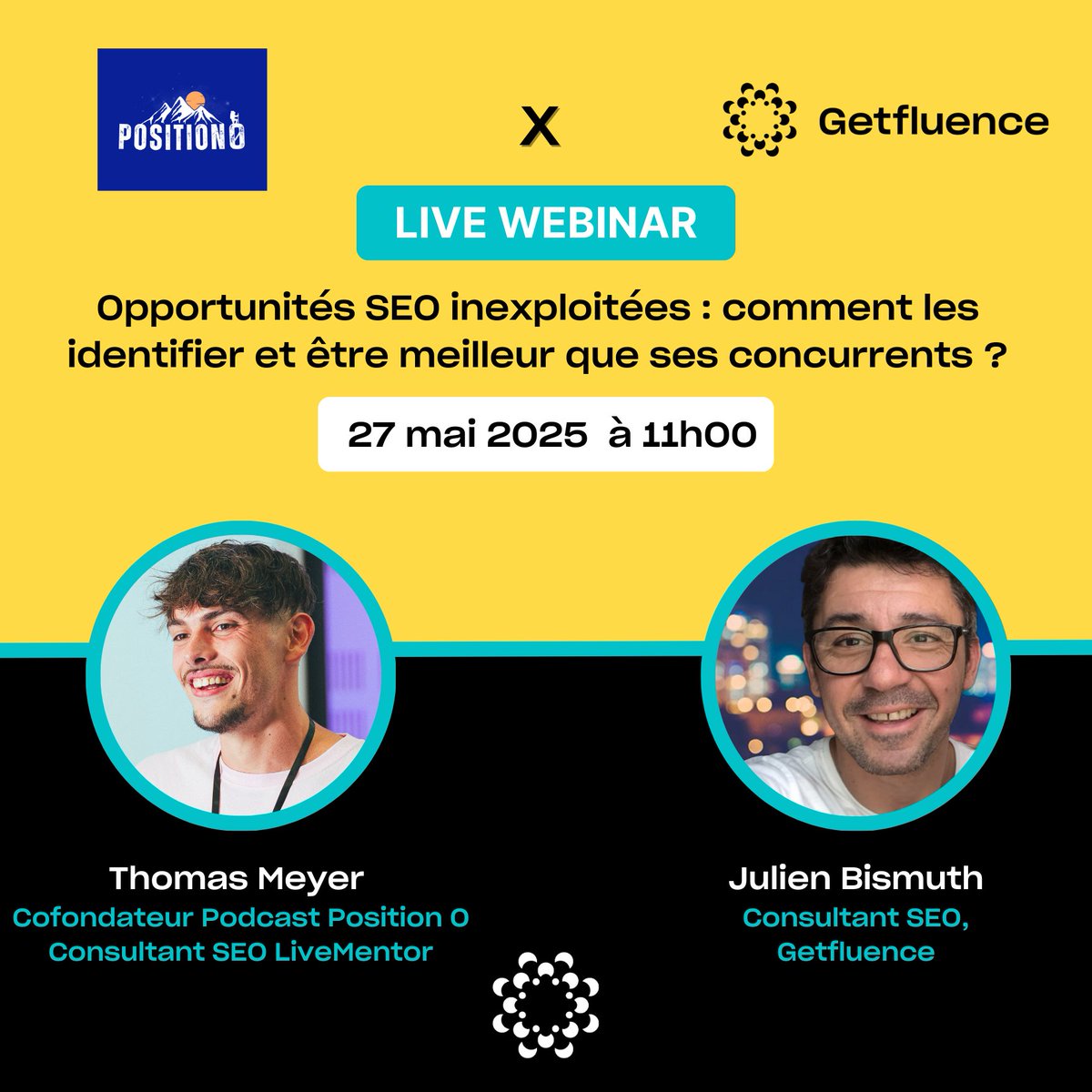 🎙️WEBINAR | Opportunités SEO inexploitées : comment les identifier et être meilleur que ses concurrents ?
👉🏽 𝐑𝐃𝐕 𝐥𝐞 𝟐𝟕 𝐦𝐚𝐢 𝐚̀ 𝟏𝟏𝐡 avec <a href="/ThomasMeyerSEO/">Thomas Meyer</a>  (<a href="/pod_position0/">Podcast Position 0 - Le podcast SEO</a>, <a href="/_LiveMentor/">LiveMentor</a>) et Julien Bismuth de Getfluence pour le découvrir !
👉🏽 tinyurl.com/5hu6h34b