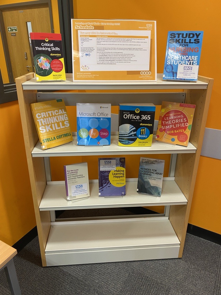 Library and Knowledge Services are supporting #LearningAtWorkWeek from May 12th-16th, 2025! Visit us to explore resources or sign up for a session. Check out our display! 📖