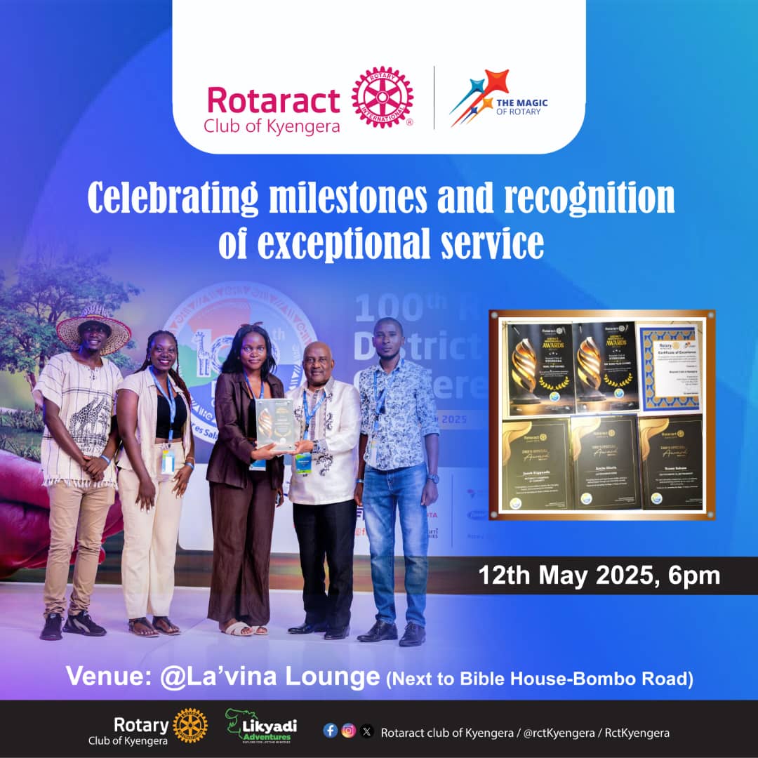 Rotaract Club of Kyengera (@rctkyengera) on Twitter photo Dear partners, join us today <a href="/RctKyengera/">Rotaract Club of Kyengera</a> as we celebrate the rewards from DCA and also recognize some members that have exceptionally served well within the magical year. Dear partners, join us today <a href="/RctKyengera/">Rotaract Club of Kyengera</a> as we celebrate the rewards from DCA and also recognize some members that have exceptionally served well within the magical year.