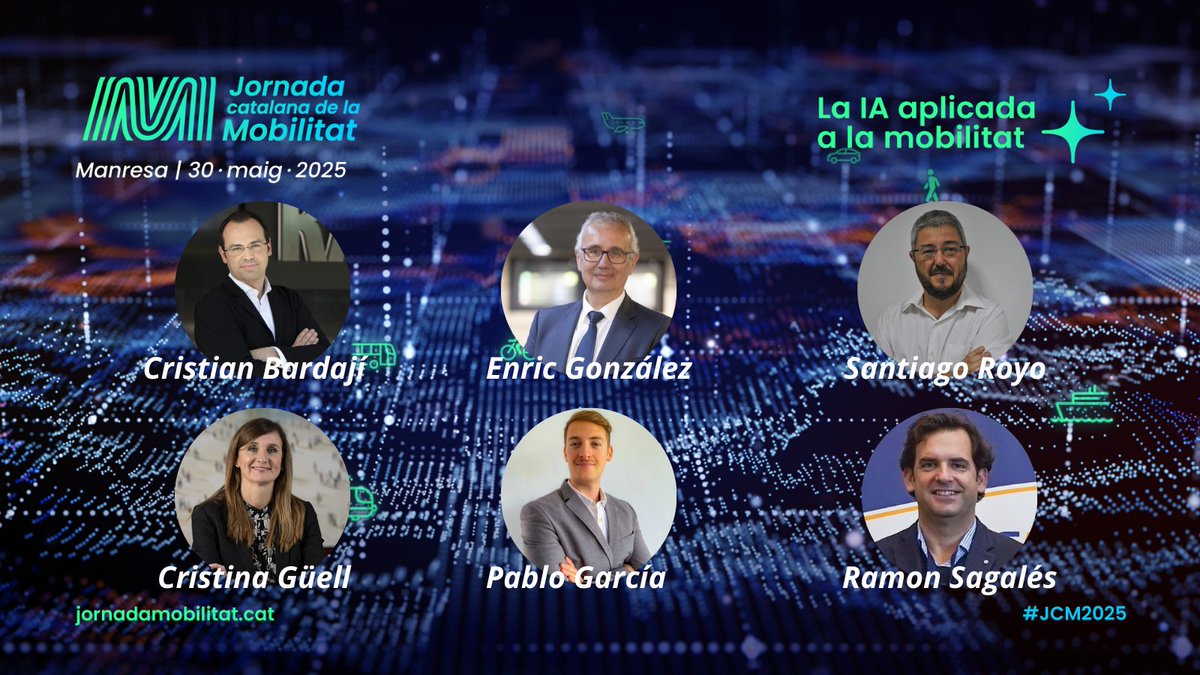 🔵Taula rodona IA: de la teoria a la pràctica #JCM25

👤Cristian Bardají, <a href="/ClubRACC/">RACC Mobility Club</a> 
­👤Cristina Güell, <a href="/TMB_Barcelona/">TMB</a> 
👤Enric González, <a href="/FGC/">FGC</a> 
👤Santiago Royo, <a href="/la_UPC/">Universitat Politècnica de Catalunya (UPC)</a> 
👤Pablo García, <a href="/Beamagine/">Beamagine</a> 
👤Ramon Sagalés, <a href="/fecavbus/">FECAV</a> 

🔍Consultar el programa: jornadamobilitat.cat/programa/