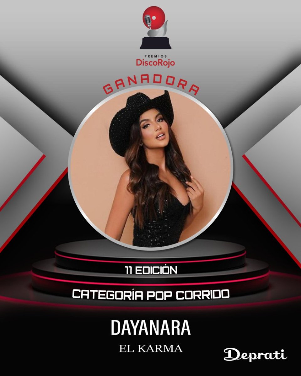 🔥 ¡Felicidades,<a href="/dayanaramusica/">Dayanara Oficial</a> !
Brilló en la 11ª edición de #PremiosDiscoRojo llevándose dos galardones:
🏆 Pop Corrido por su  tema “El Karma”
🎶 Mejor Featuring junto a Paola Jara con “No será tan fácil”, una colaboración que conquistó corazones. 

¡Orgullo ecuatoriano! 🇪🇨