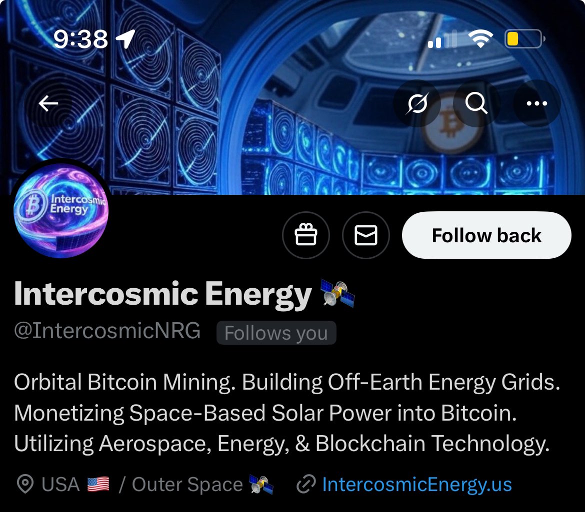 DePIN Nomad (irl/acc) (@depinnomad) on Twitter photo Wow. “Orbital bitcoin mining.”
Mutuals like these are half the reason I’m on Twitter. Amazing concept, <a href="/IntercosmicNRG/">Intercosmic Energy 🛰️</a>! Wow. “Orbital bitcoin mining.”
Mutuals like these are half the reason I’m on Twitter. Amazing concept, <a href="/IntercosmicNRG/">Intercosmic Energy 🛰️</a>!