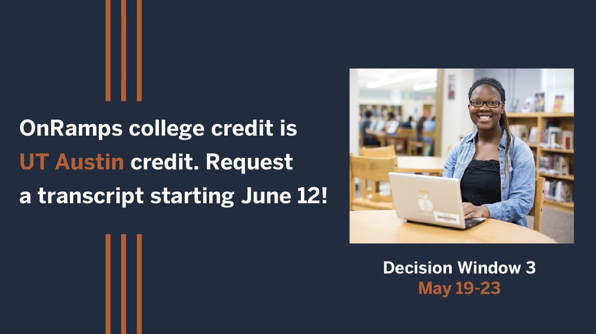 Starting on June 12 #OnRampsStudents who accept college credit for 2024-2025 can order an official transcript directly from the <a href="/UTAustin/">UT Austin</a> Office of the Registrar. 📣 College credit decision window 3 closes May 23 at 5 p.m. CT! #WhatStartsHere